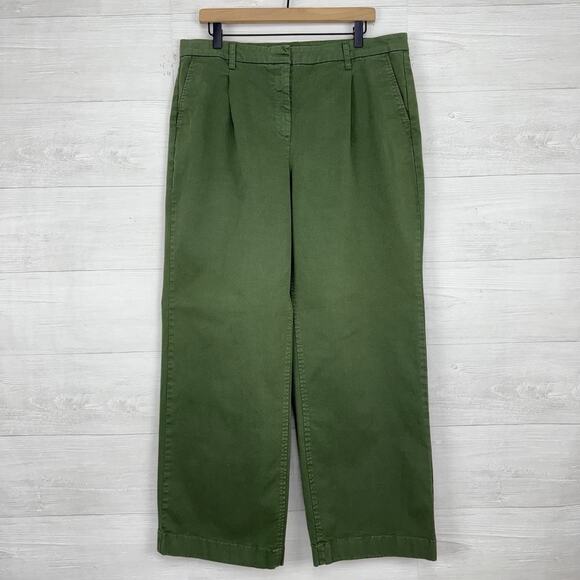 J.Crew Pleated Capeside Chino Pants Women 14 Green Relaxed Straight Cotton - Picture 1 of 15